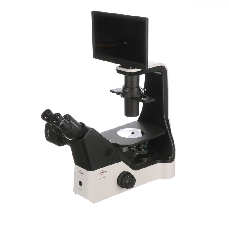 invertred microscope with a camera and built in monitor